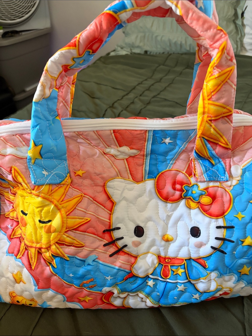 Hello Kitty Colorful Star & Sun Quilted Tote - Blue, Pink, YellowNew large 20’15